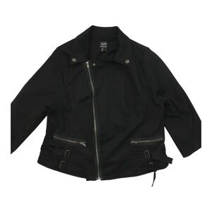 Tripp NYC Black Moto Jacket Asymmetrical Zip Buckle Detail‎ Women's Size 2